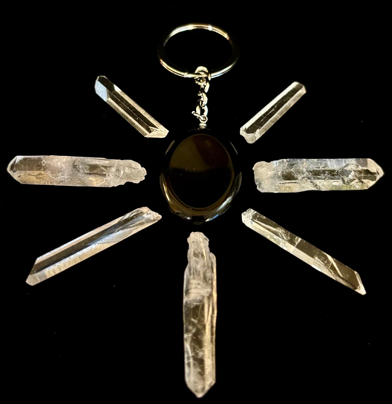 Natural Crystal Worry Stone Keychain – Amethyst, Clear Quartz, Obsidian, Tiger’s Eye, Green Aventurine & Rose Quartz (1.25”)