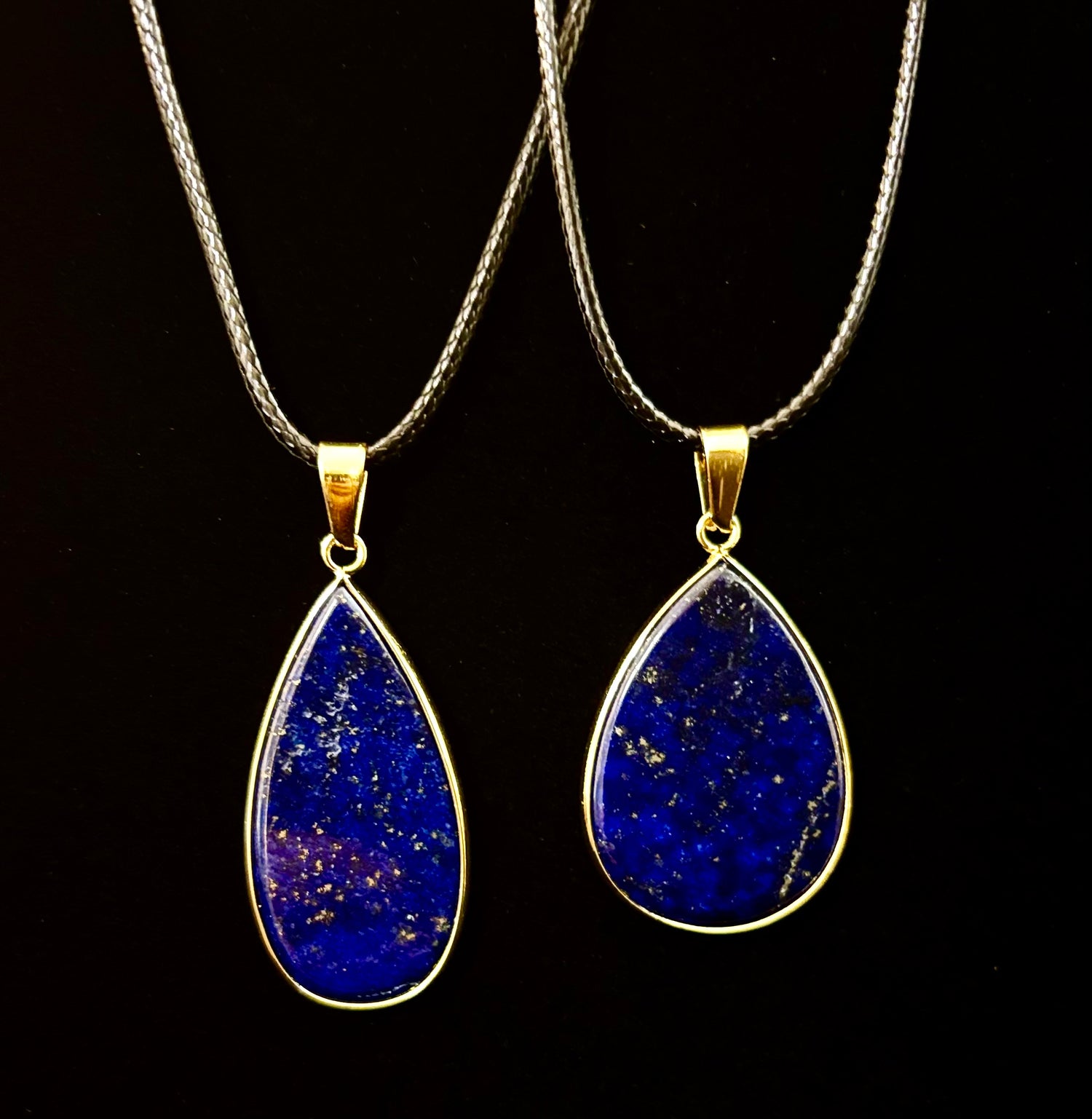 Royal Lapis Lazuli Pendant Necklace – Natural Blue Gemstone on 22” Leather Rope (2 Styles)