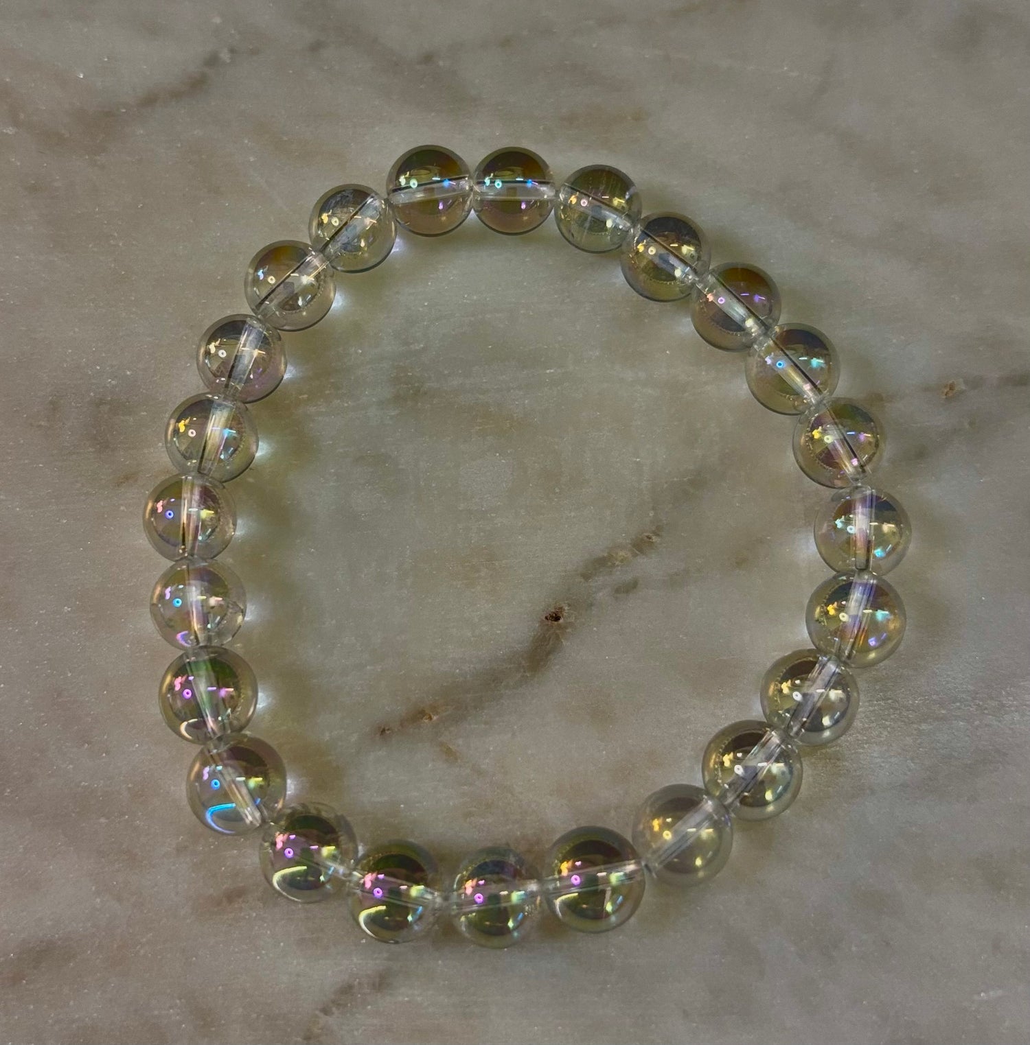 Angel Aura Clear Quartz 8mm Reiki-Infused Healing Crystal Bracelet (7.5” Medium Wrists)