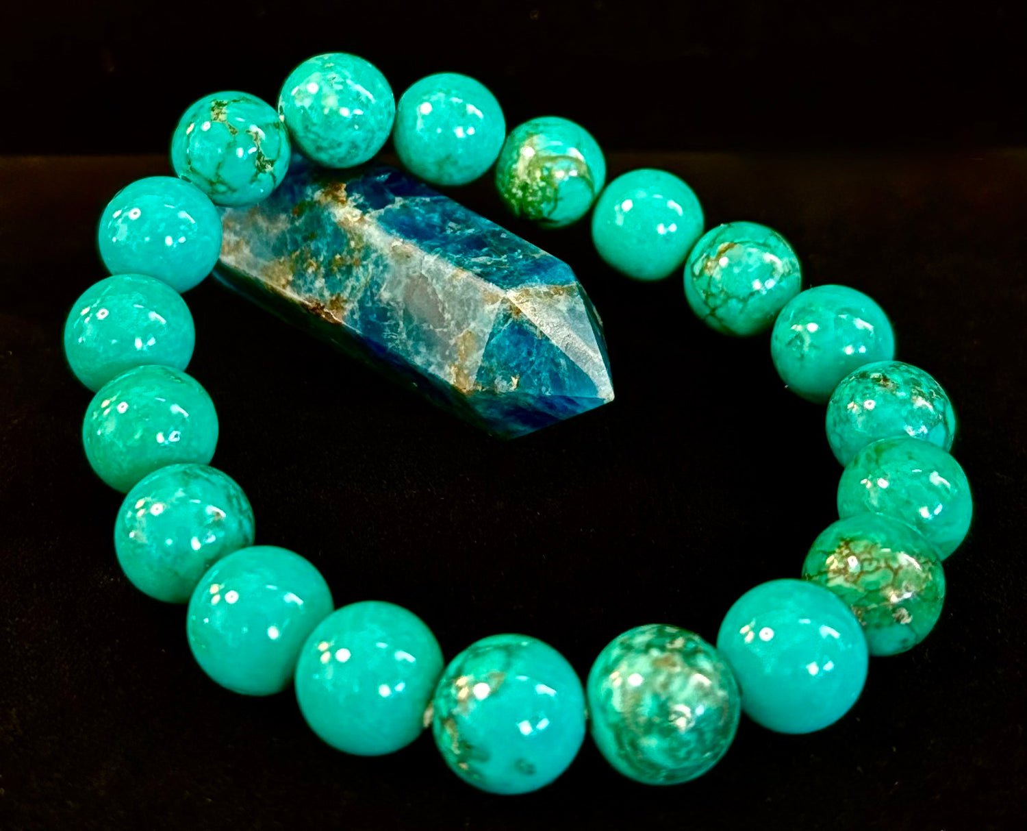 Dark Blue Green Turquoise 10mm Reiki-Infused Protection Bracelet (7.5” Medium Wrists)