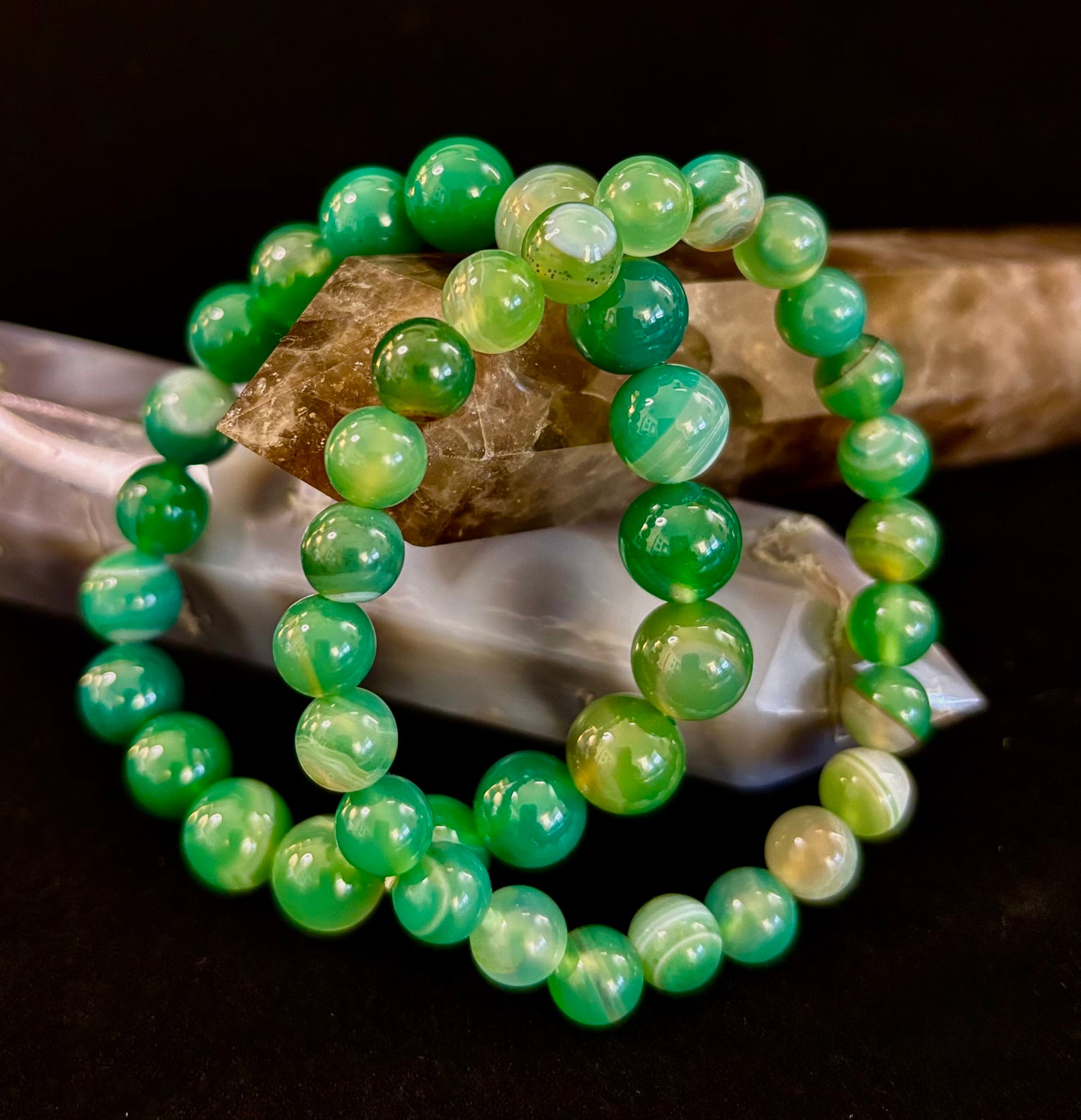 Green Striped Agate Reiki-Infused Healing Bracelet (8mm or 10mm) Medium Wrists