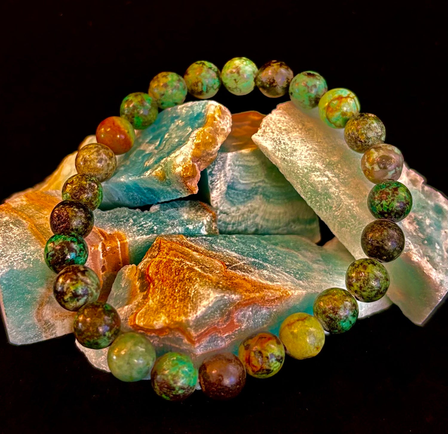 African Turquoise 8mm Reiki-Infused Growth & Manifestation Bracelet (Medium-Large Wrists)