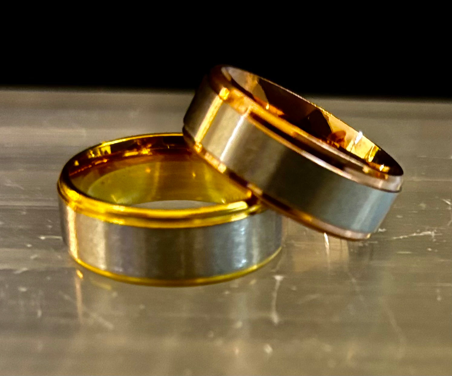 Stainless Steel & Titanium Steel Band Ring – Brushed Finish in Yellow Gold or Rose Gold Tone