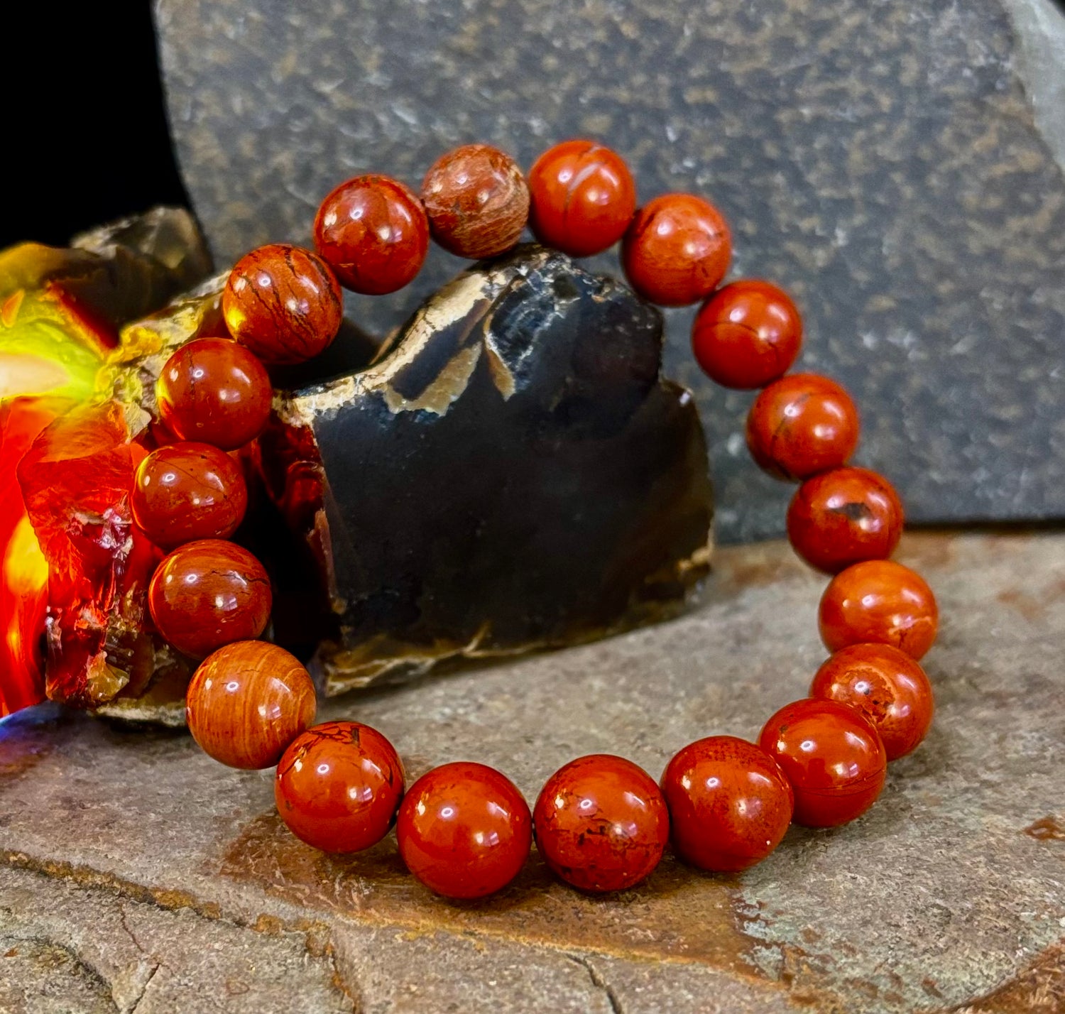 Reiki-Infused Red Jasper Bracelet – 10mm Grounding & Strength Beads