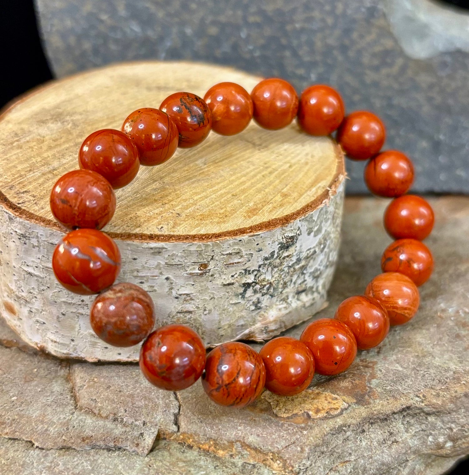 Reiki-Infused Red Jasper Bracelet – 10mm Grounding & Strength Beads