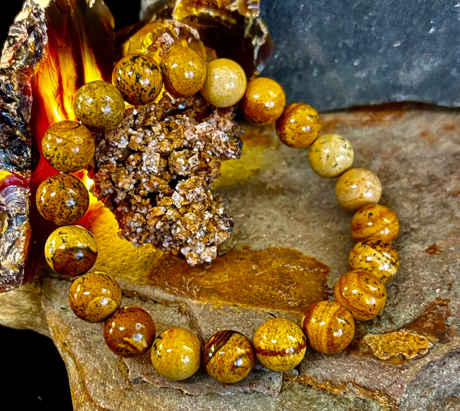 Earth Journey Picture Jasper Bracelet – Reiki-Infused 10mm (Medium–Large Wrists)