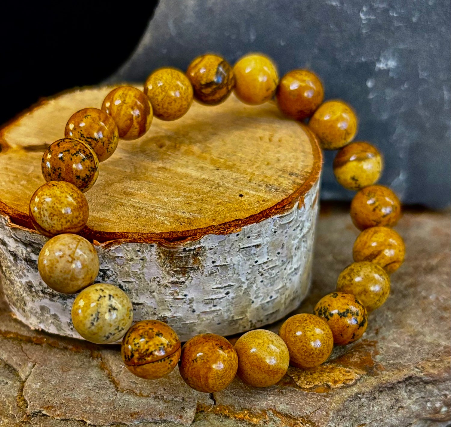 Earth Journey Picture Jasper Bracelet – Reiki-Infused 10mm (Medium–Large Wrists)