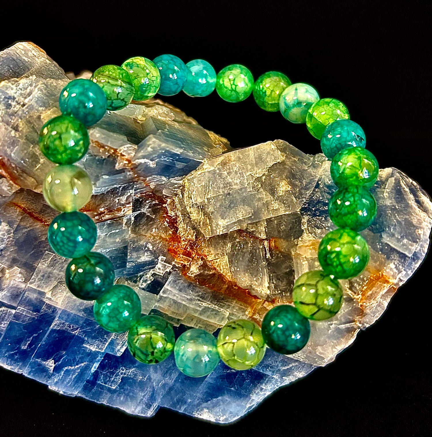 Green Dragon Vein Agate Beaded Bracelet – Natural Stone Jewelry (8mm/10mm)