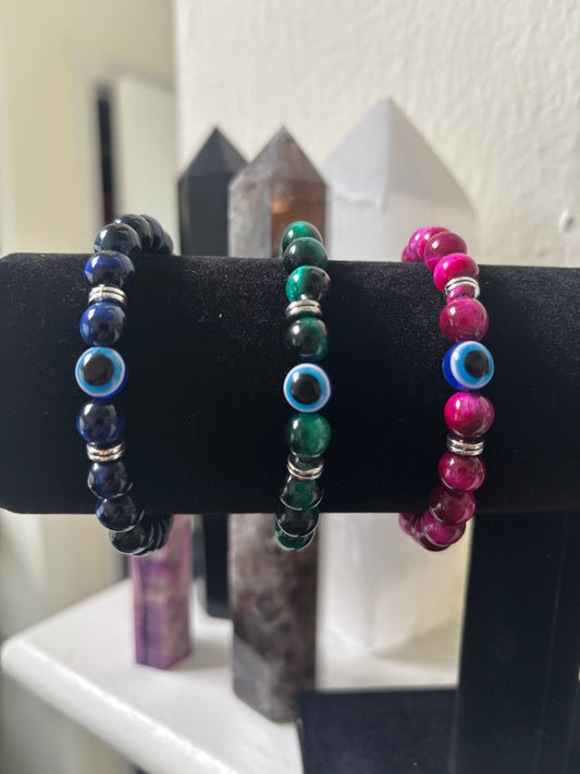 Evil Eye Tiger Eye Style Beaded Bracelet – Handmade Natural Stone Protection