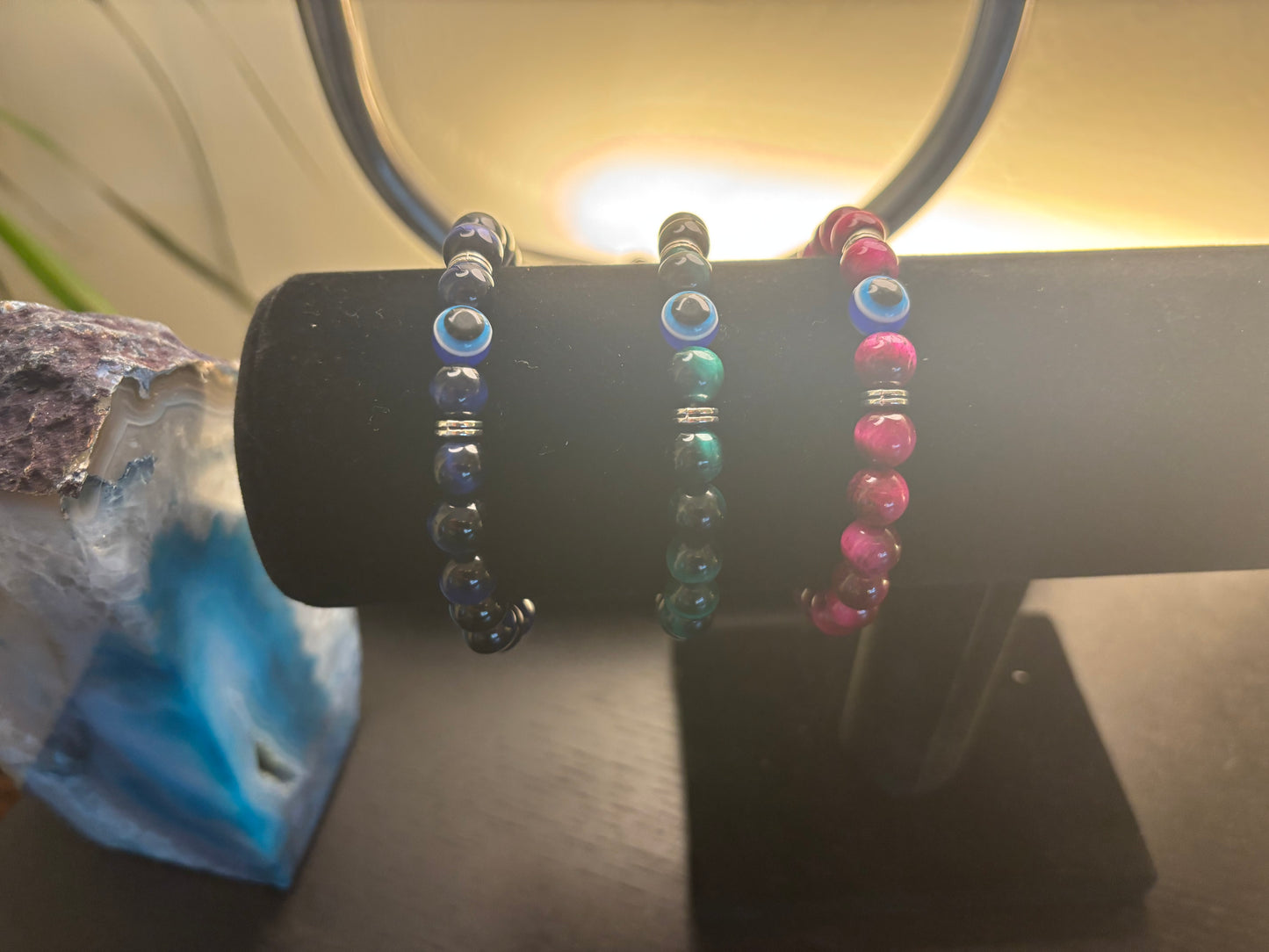 Evil Eye Tiger Eye Style Beaded Bracelet – Handmade Natural Stone Protection