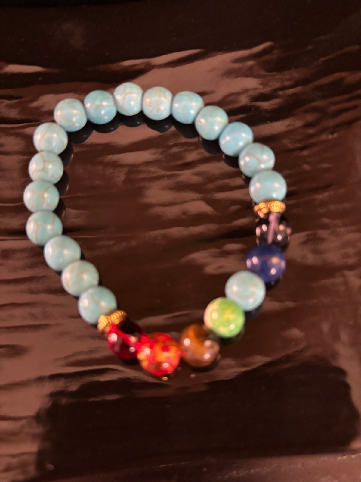 Chakra Healing Bracelet – Turquoise Howlite Energy Beads with Chakra Stones (Small to Medium Wrists)