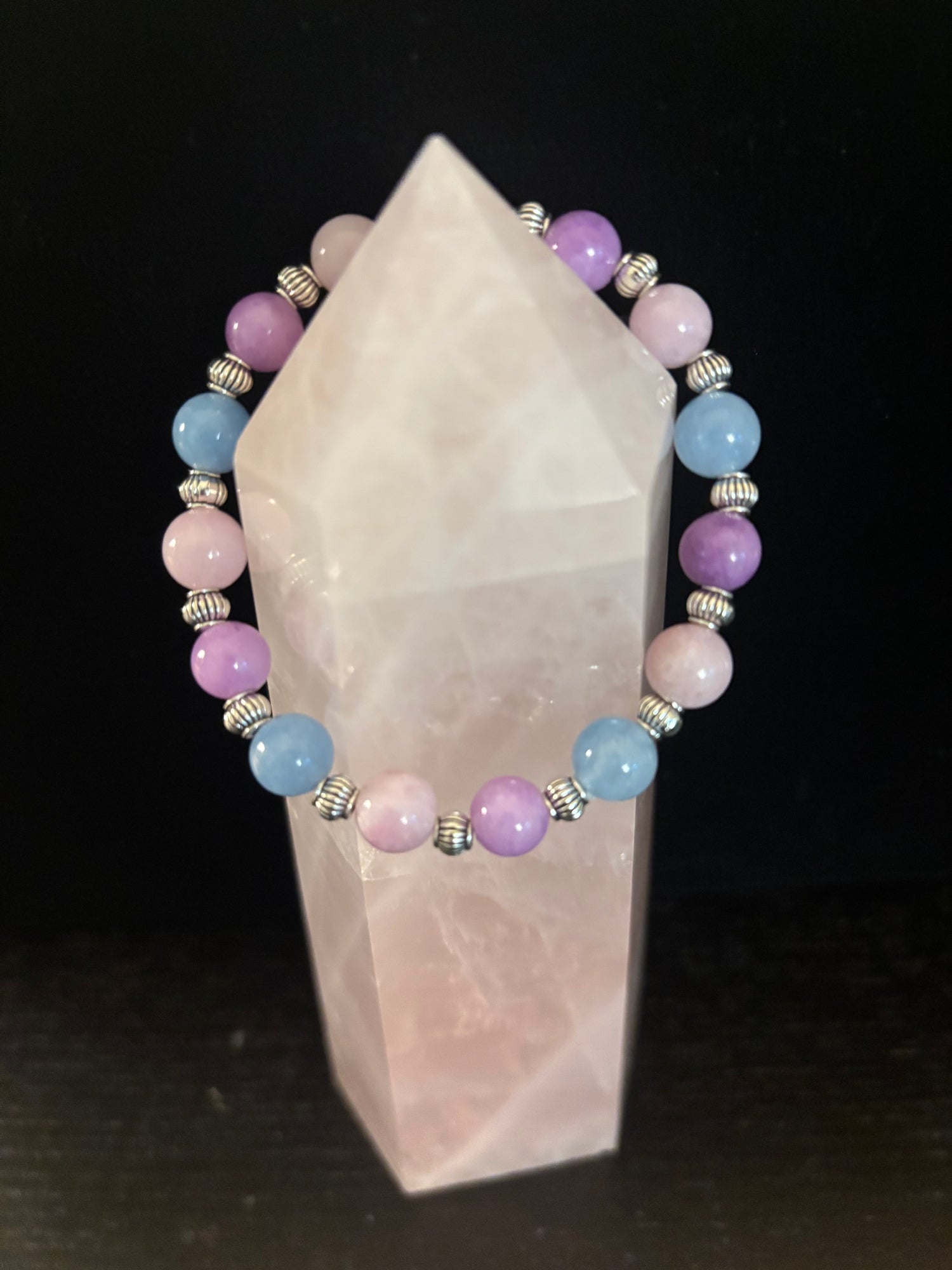 Calming Bracelet – Aquamarine & Kunzite Beads | Reduce Stress & Embrace Inner Peace