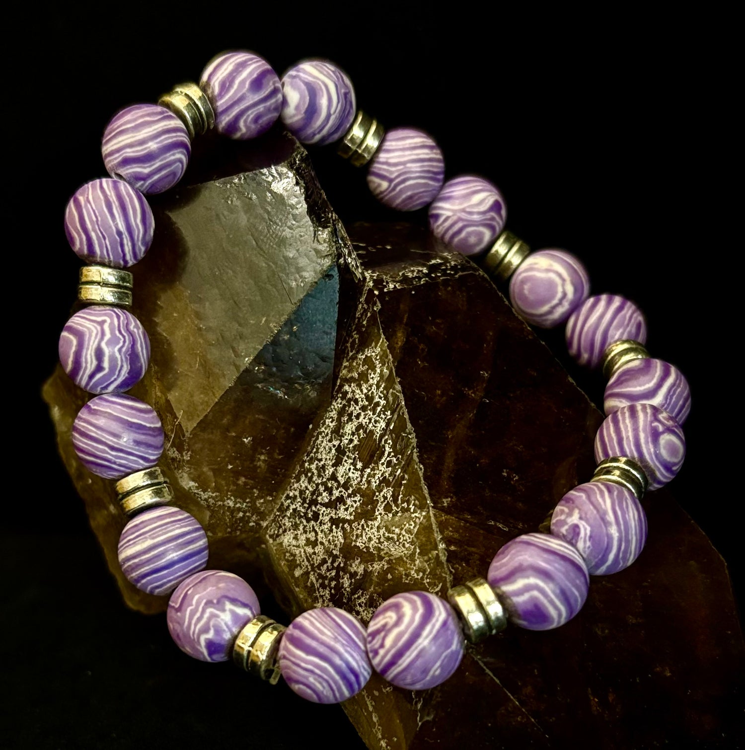Purple Malachite Handmade Bracelet - 8"-8.5" - Large and Extra Large Wrists