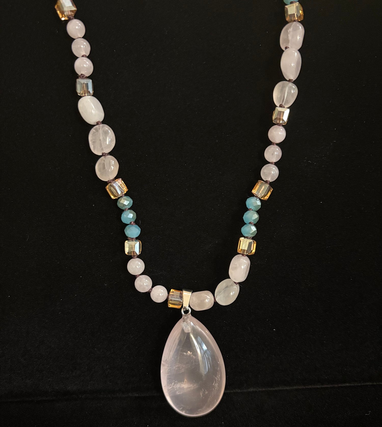 Heart of Harmony: Bohemian Rose Quartz Teardrop Pendant Necklace