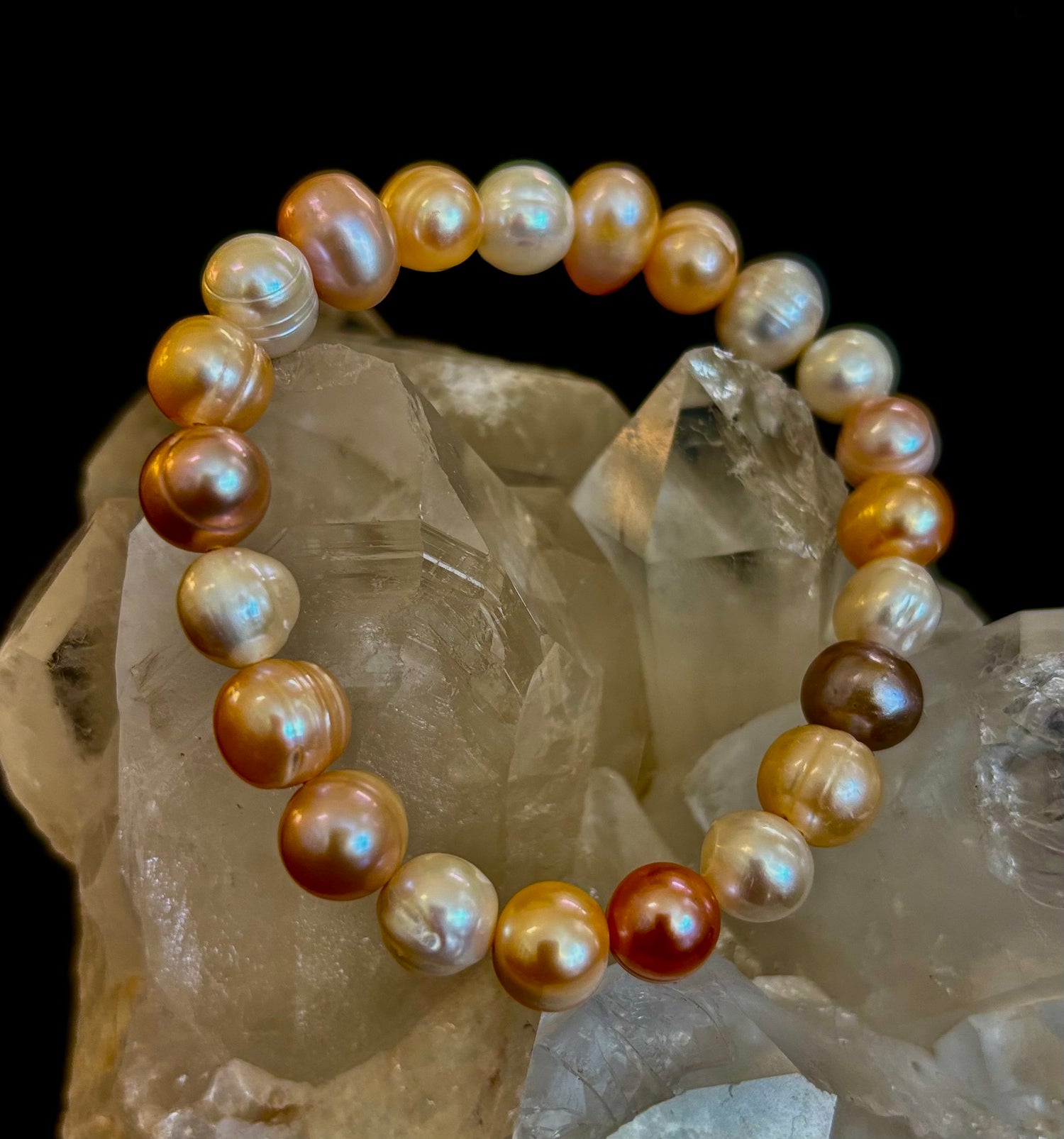 Cultured Freshwater Pearl Stretch Bracelet — Multicolor Baroque Pearl Bracelet for Medium Wrists
