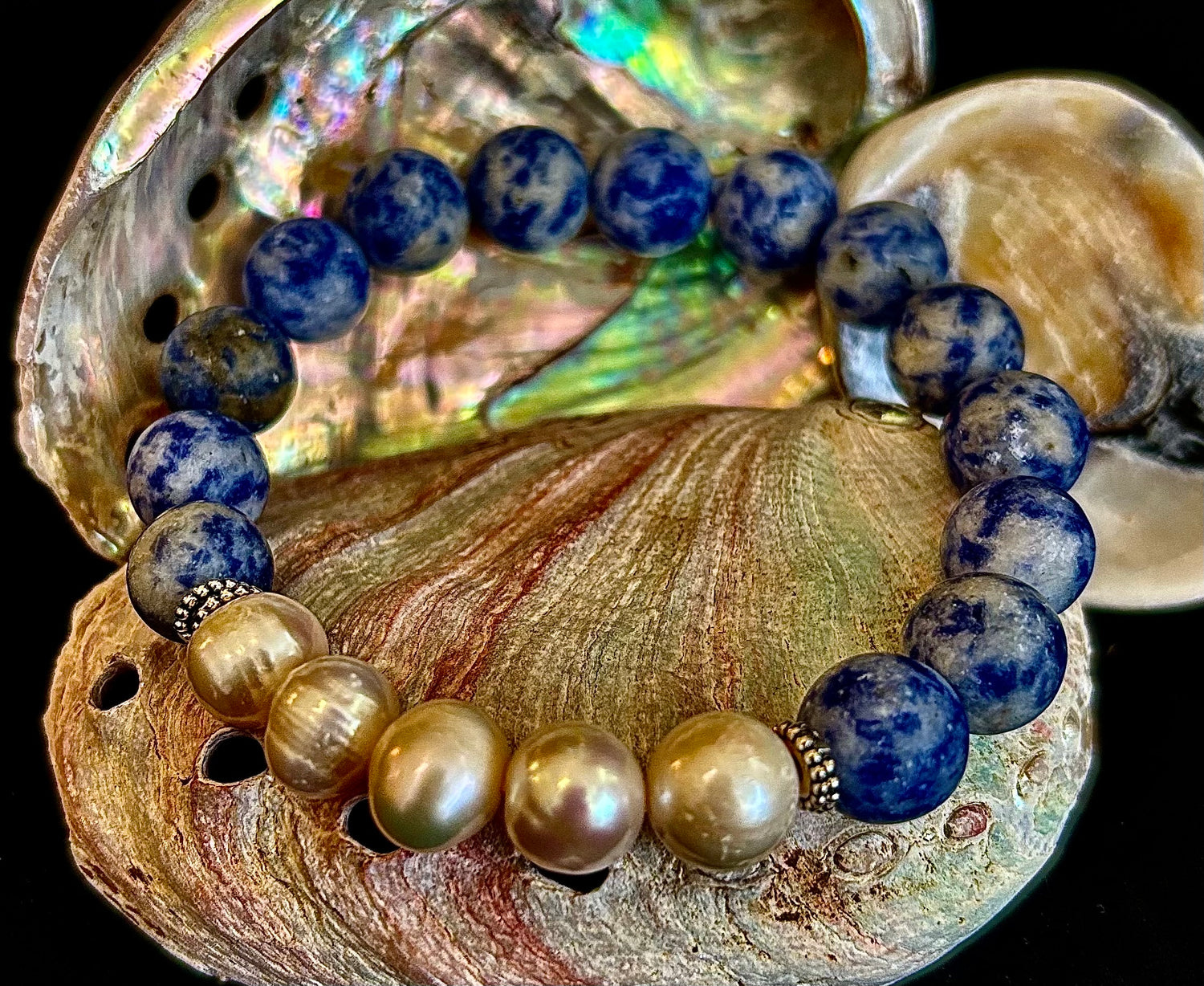 Inner Peace Sodalite & Pearl Bracelet — Blue Healing Stone with Sterling Silver