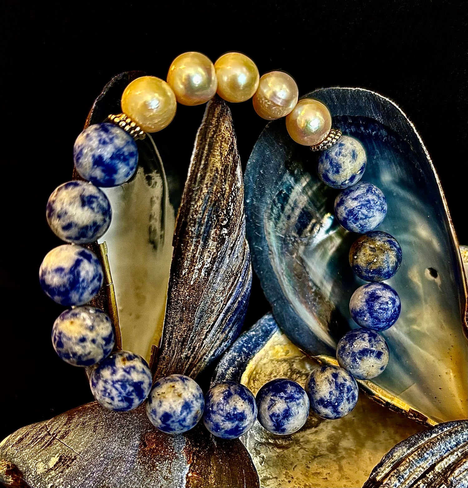 Inner Peace Sodalite & Pearl Bracelet — Blue Healing Stone with Sterling Silver
