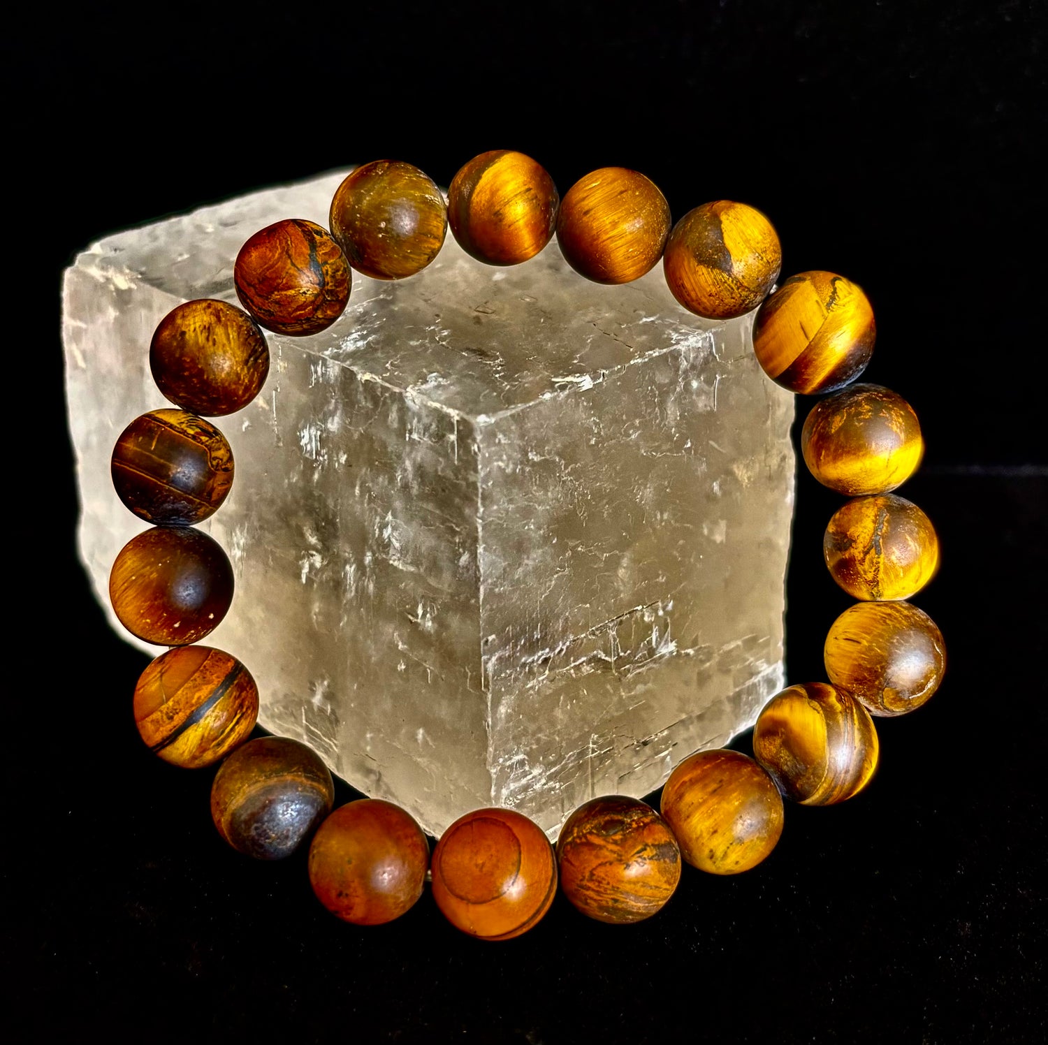 Matte Tiger’s Eye Bracelet — 10mm Genuine Tiger Eye Stretch Bracelet for Strength & Protection