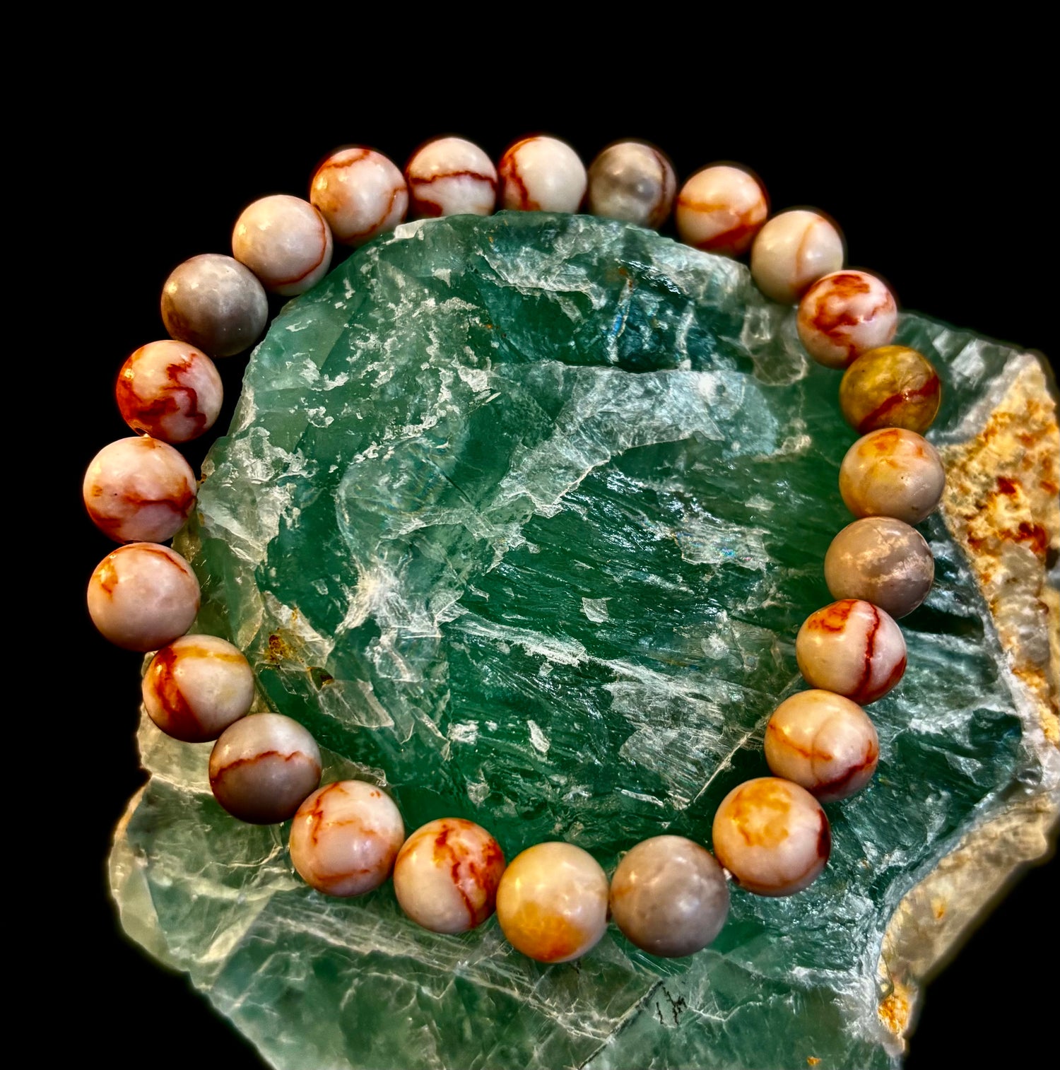 Red Vein Jasper Bracelet — Natural Jasper Healing Stretch Bracelet for Strength & Grounding