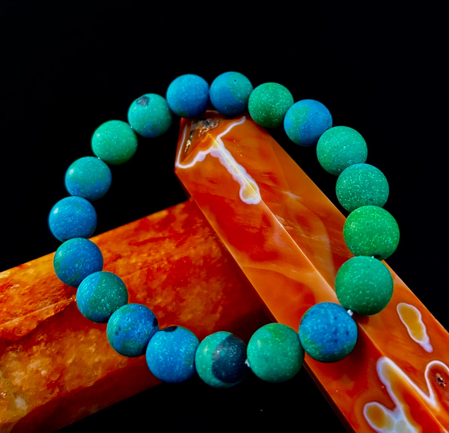 Matte Azurite Energy Bracelet — Genuine 10mm Blue-Green Azurite Stretch Bracelet for Medium to Large Wrists (7.25–8.5")