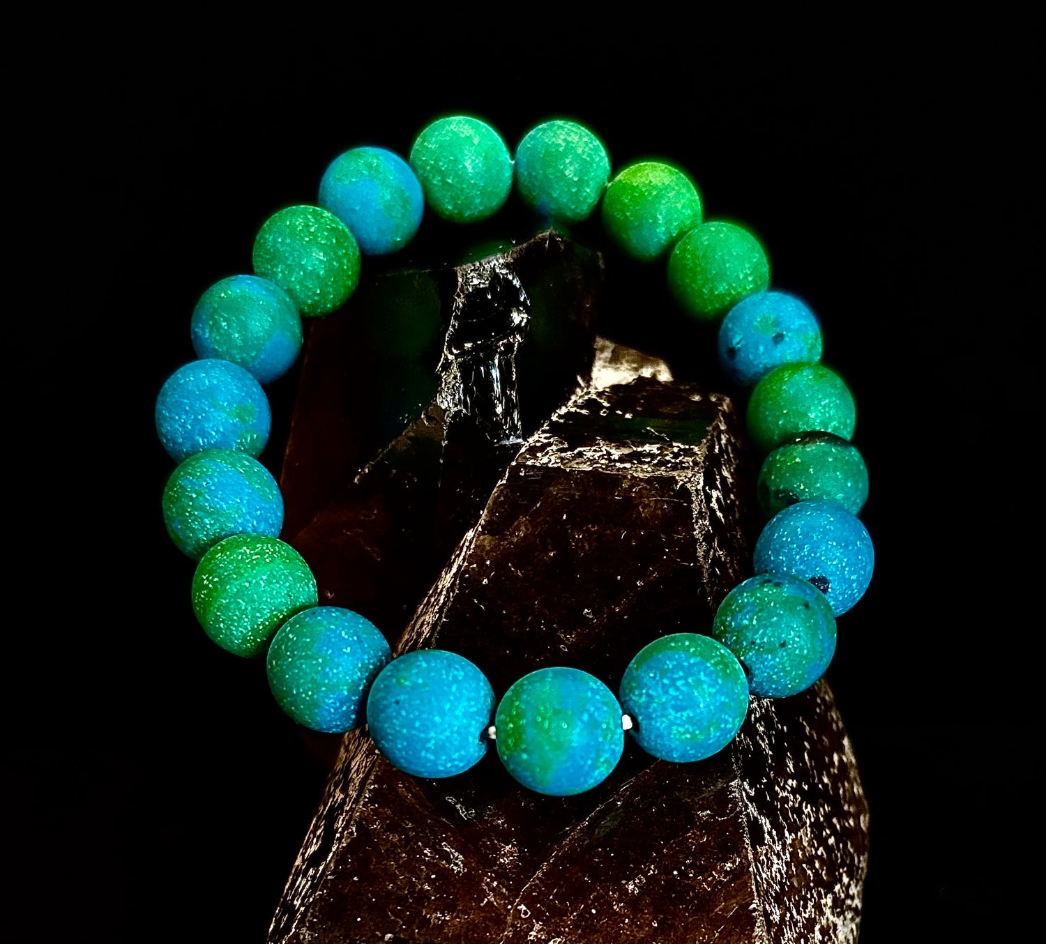 Matte Azurite Energy Bracelet — Genuine 10mm Blue-Green Azurite Stretch Bracelet for Medium to Large Wrists (7.25–8.5")