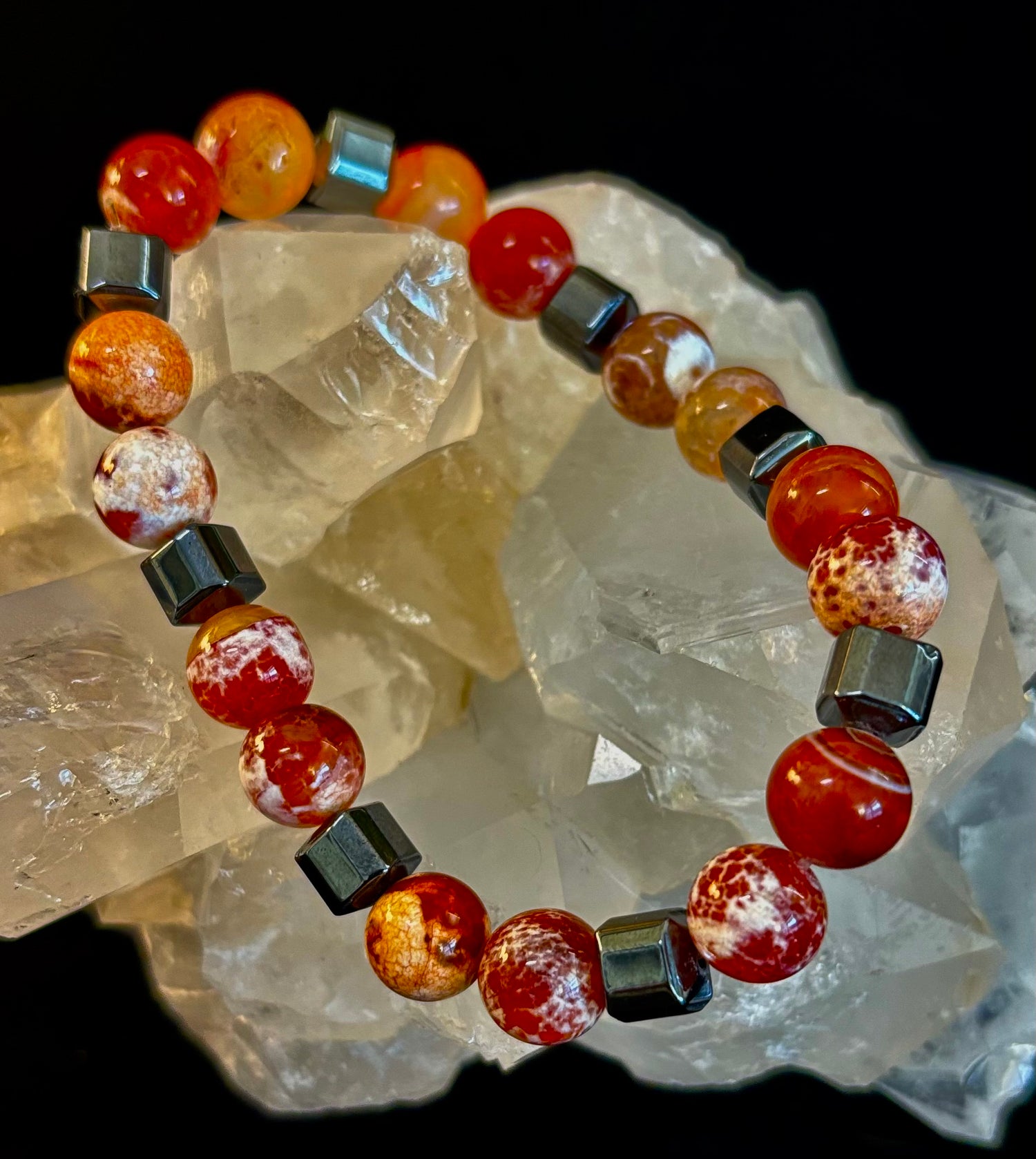 Mexican Fire Agate Power Bracelet — Handmade in Puerto Vallarta, Mexico (Large and XL Wrists)