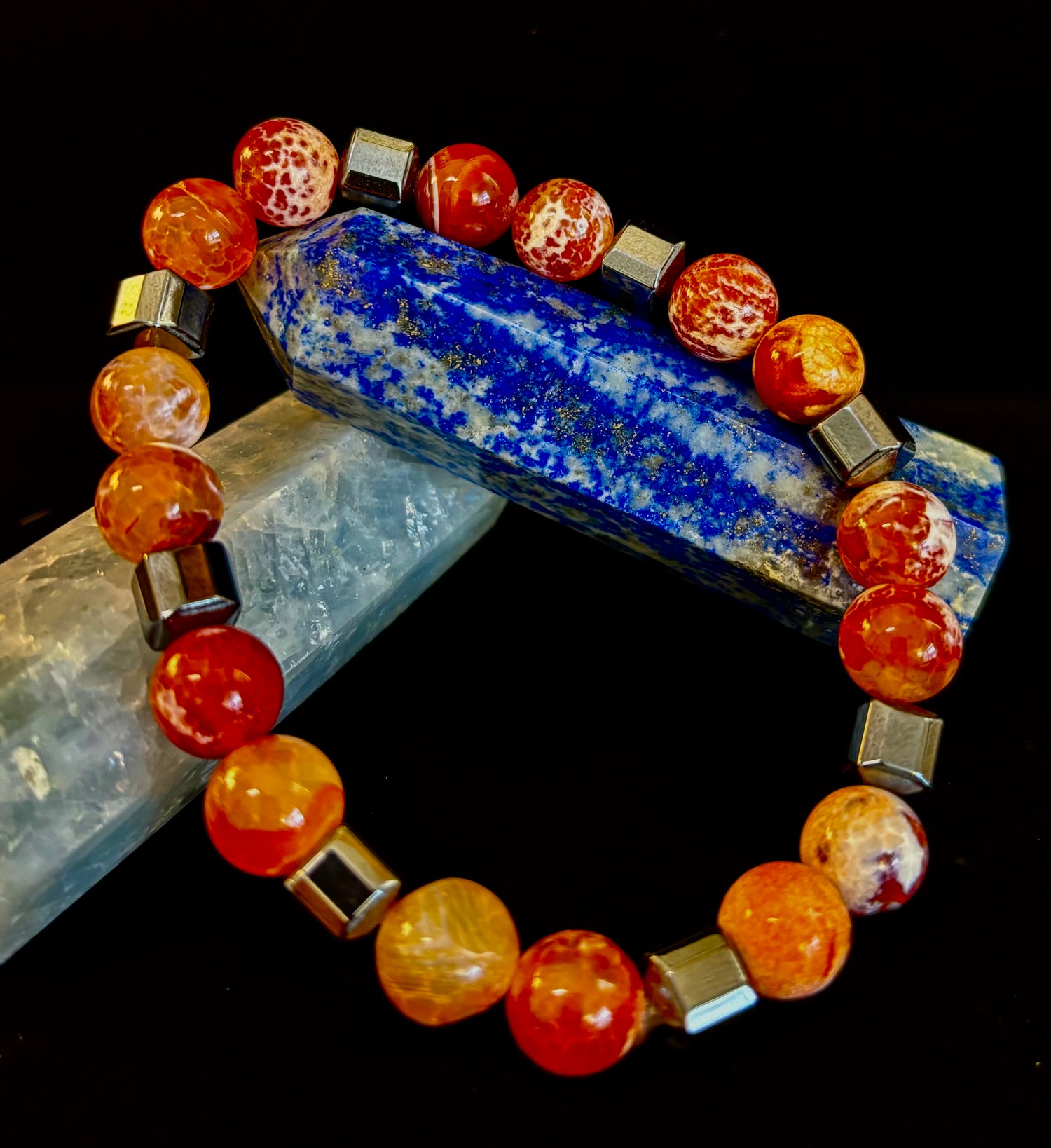 Mexican Fire Agate Power Bracelet — Handmade in Puerto Vallarta, Mexico (Large and XL Wrists)