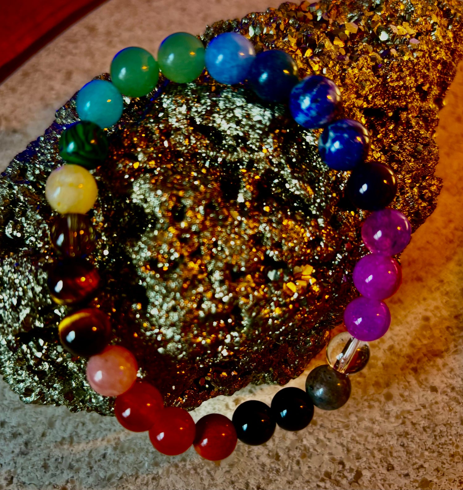 Repurposed Natural Stones and Recycled Glass Bracelet