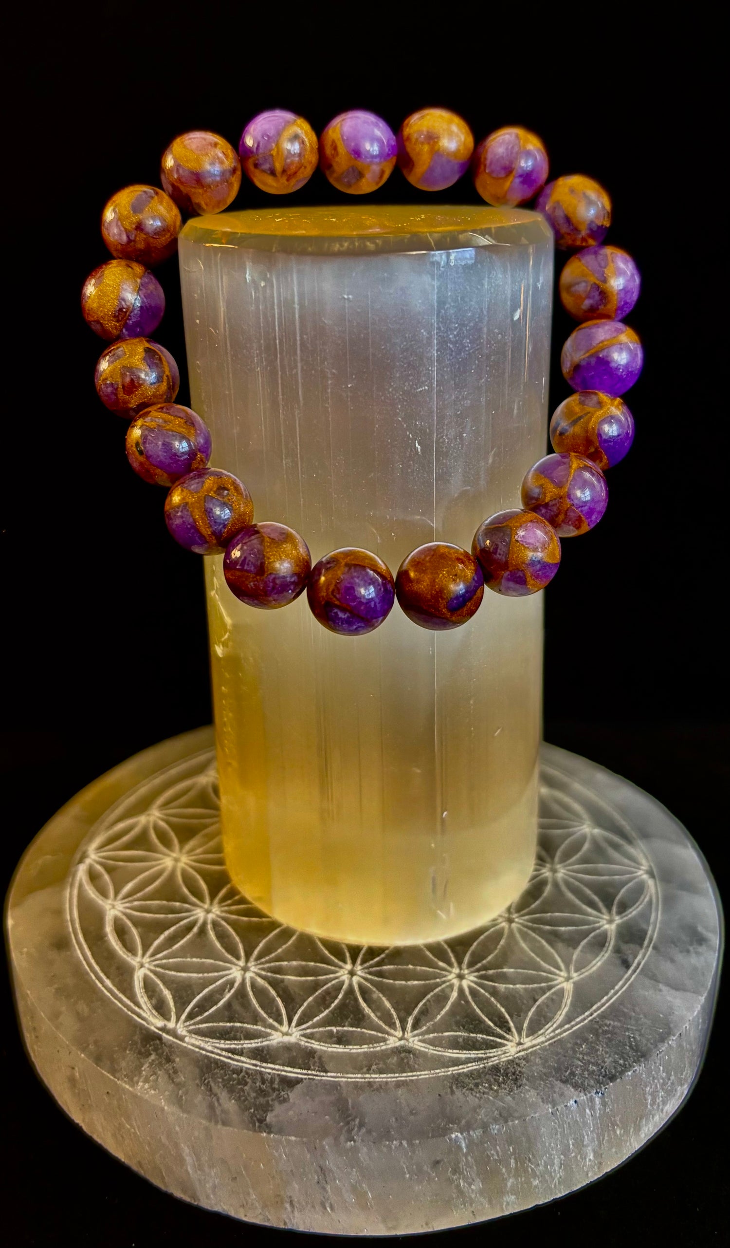 Purple Variscite Impression Bracelet – 10mm Beaded Bracelet | Medium Fit | Spiritual Energy & Statement Jewelry
