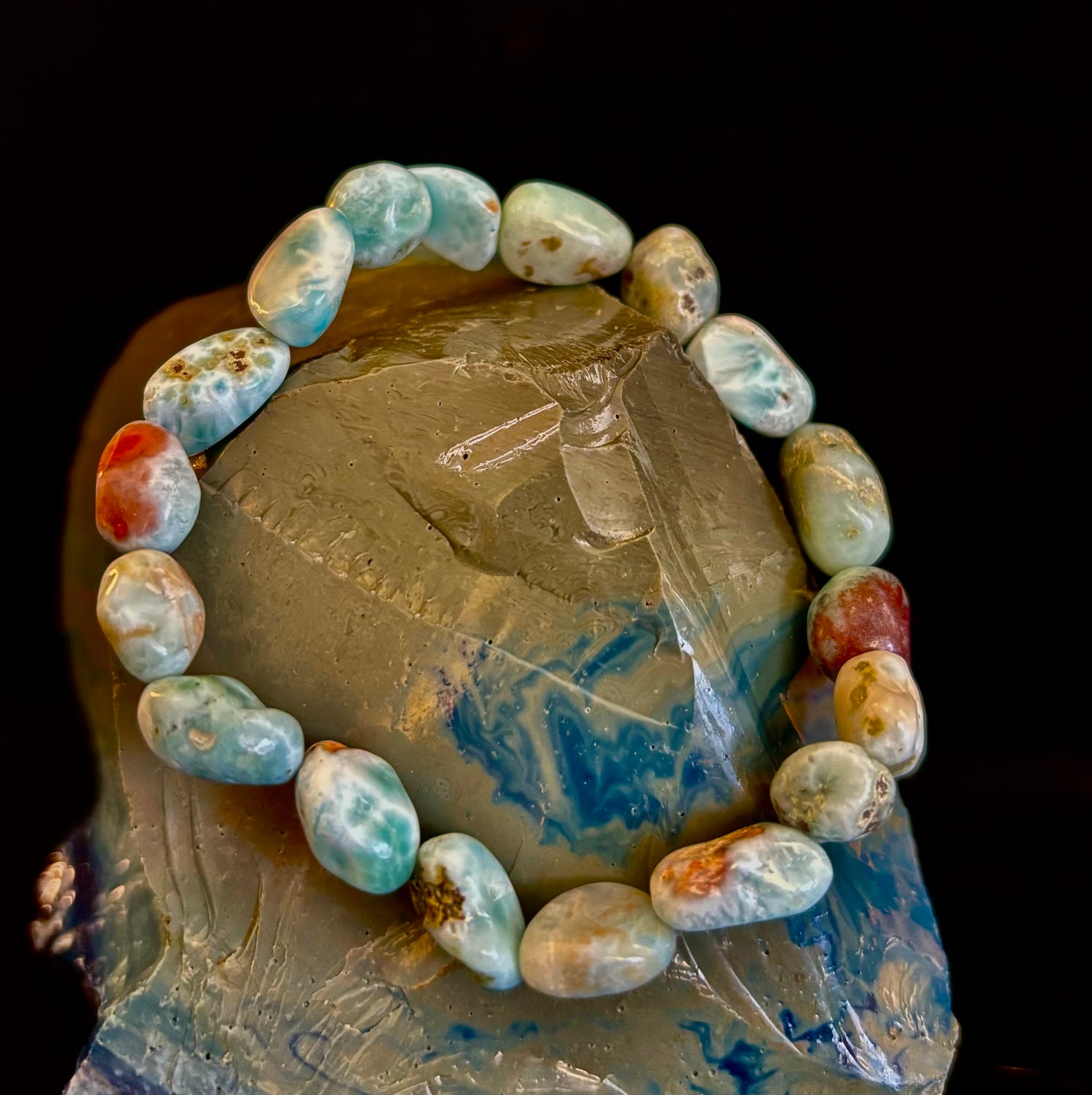 Larimar Nugget Stretch Bracelet – Small Wrist Fit | Natural Larimar Stone Bracelet | Ocean Energy Healing Jewelry