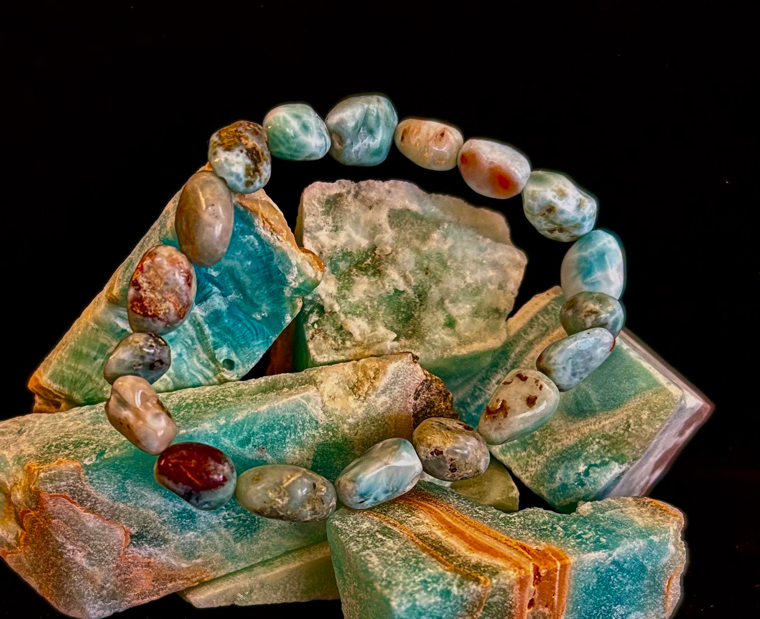 Larimar Nugget Stretch Bracelet – Small Wrist Fit | Natural Larimar Stone Bracelet | Ocean Energy Healing Jewelry