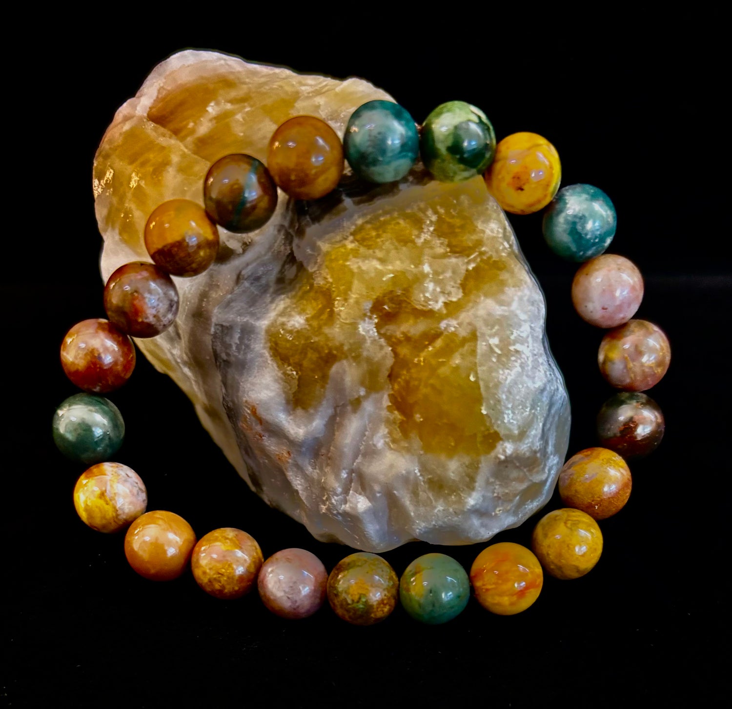 Ocean Jasper Bracelet – 8mm Natural Stone Beads | Medium Wrist Fit | Healing Crystal Jewelry for Joy & Balance