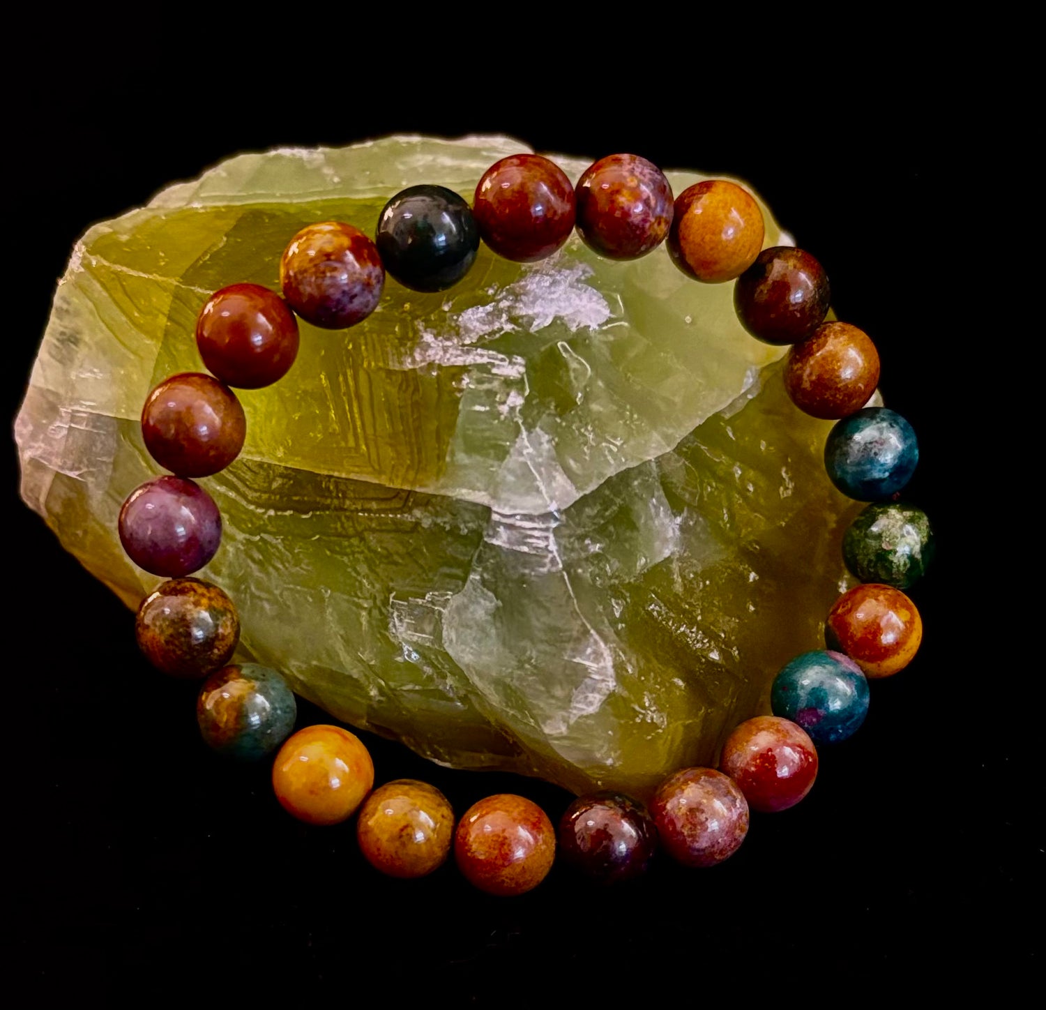 Ocean Jasper Bracelet – 8mm Natural Stone Beads | Medium Wrist Fit | Healing Crystal Jewelry for Joy & Balance