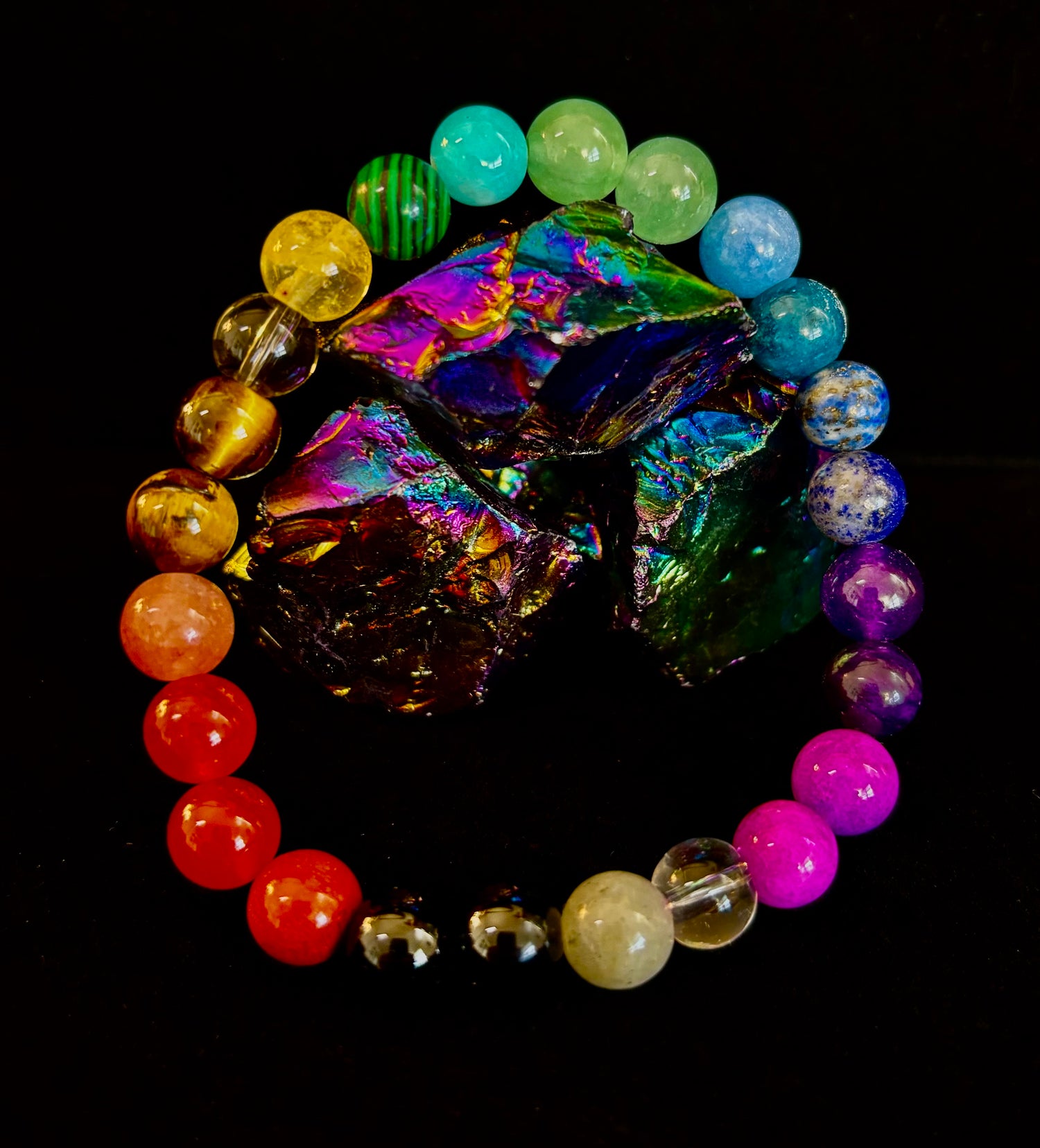 Repurposed Natural Stones and Recycled Glass Bracelet