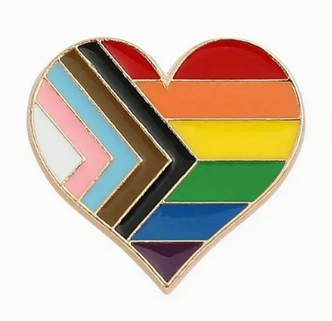 Progressive Pride Heart Enamel Pin – LGBTQ+ Rainbow Flag Brooch for Bags, Jackets & More