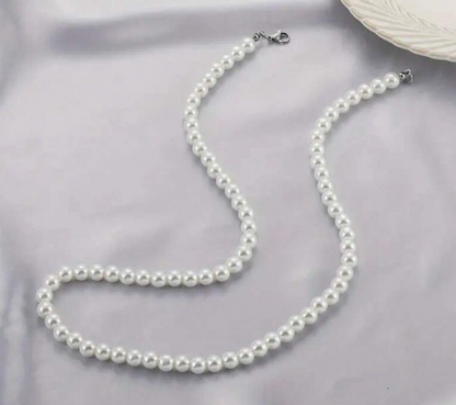 Unisex Faux Pearl Beaded Necklace – Classic White, 22-Inch Fashion Statement