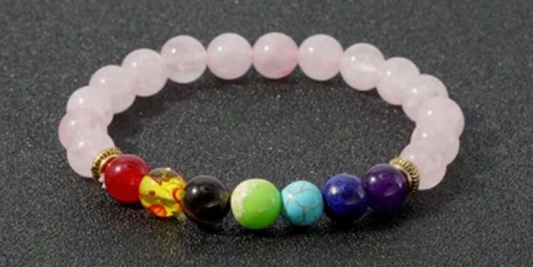7 Chakra and Rose Quartz Bracelet - Promote love, healing, and emotional clarity