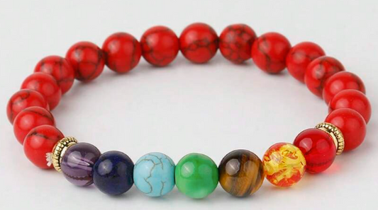 7 Chakra and Red Turquoise Beaded Bracelet