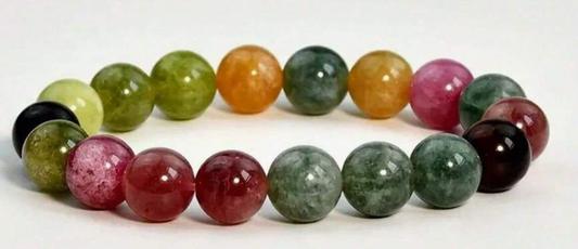 Natural Multicolor Tourmaline Bracelet – 10mm Beads for Energy, Protection, and Joy