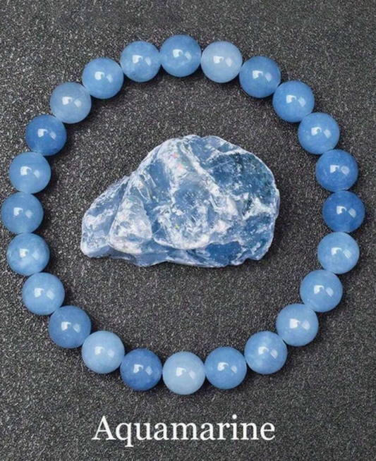 Natural Aquamarine Beaded Bracelet – Available in 8mm and 10mm Sizes