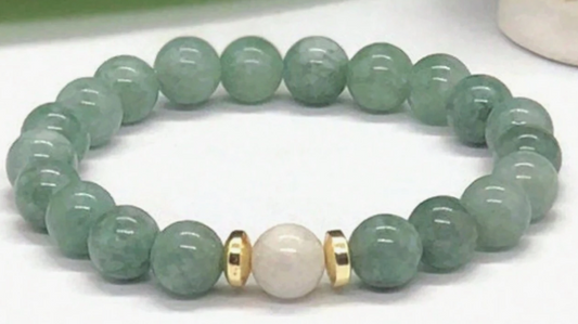 Green Aventurine and White Jade Bracelet – 8mm Natural Stone Beads