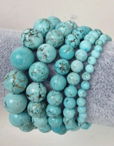 Natural Turquoise Howlite Beaded Bracelet – 8mm & 10mm Stones for Calm & Protection