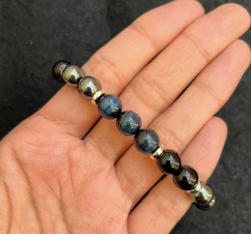 Blue Tiger Eye, Hematite & Onyx Healing Bracelet – Anxiety Relief & Confidence Boost