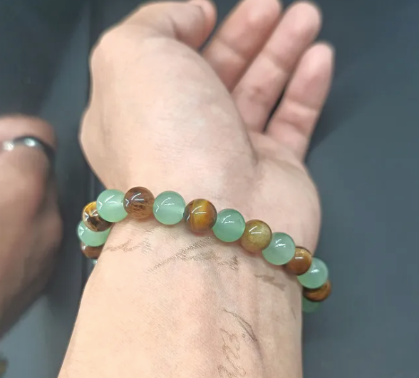 Green Aventurine & Tiger’s Eye Prosperity Bracelet – Abundance, Confidence & Luck (Medium Wrists)
