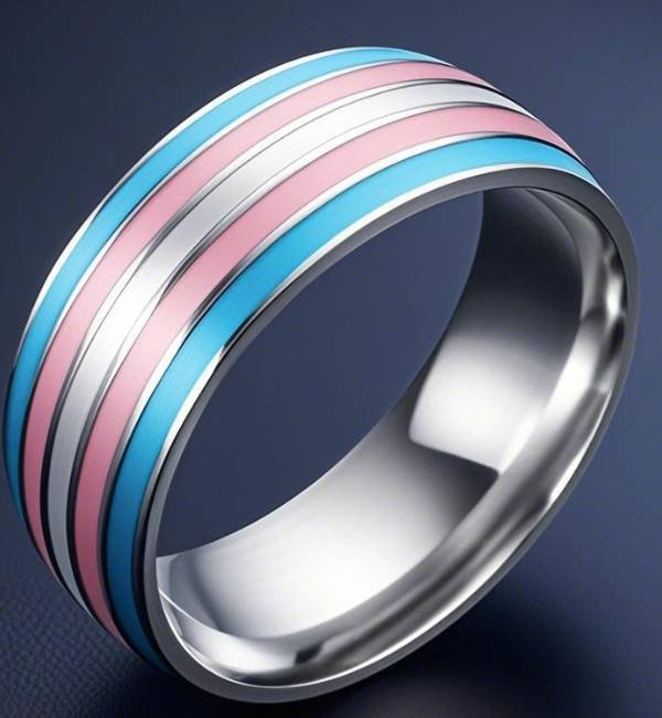 Transgender Pride Stainless Steel Ring – For Every Identity | Pink Blue White Stripe Band | LGBTQ+ Pride Jewelry