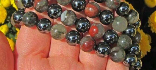 Bloodstone & Hematite Crystal Healing Power Bracelet (Pain Relief)