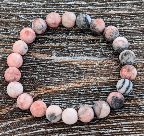 Pink Zebra Jasper Beaded Bracelet – Natural Stone for Calm, Confidence, and Happiness