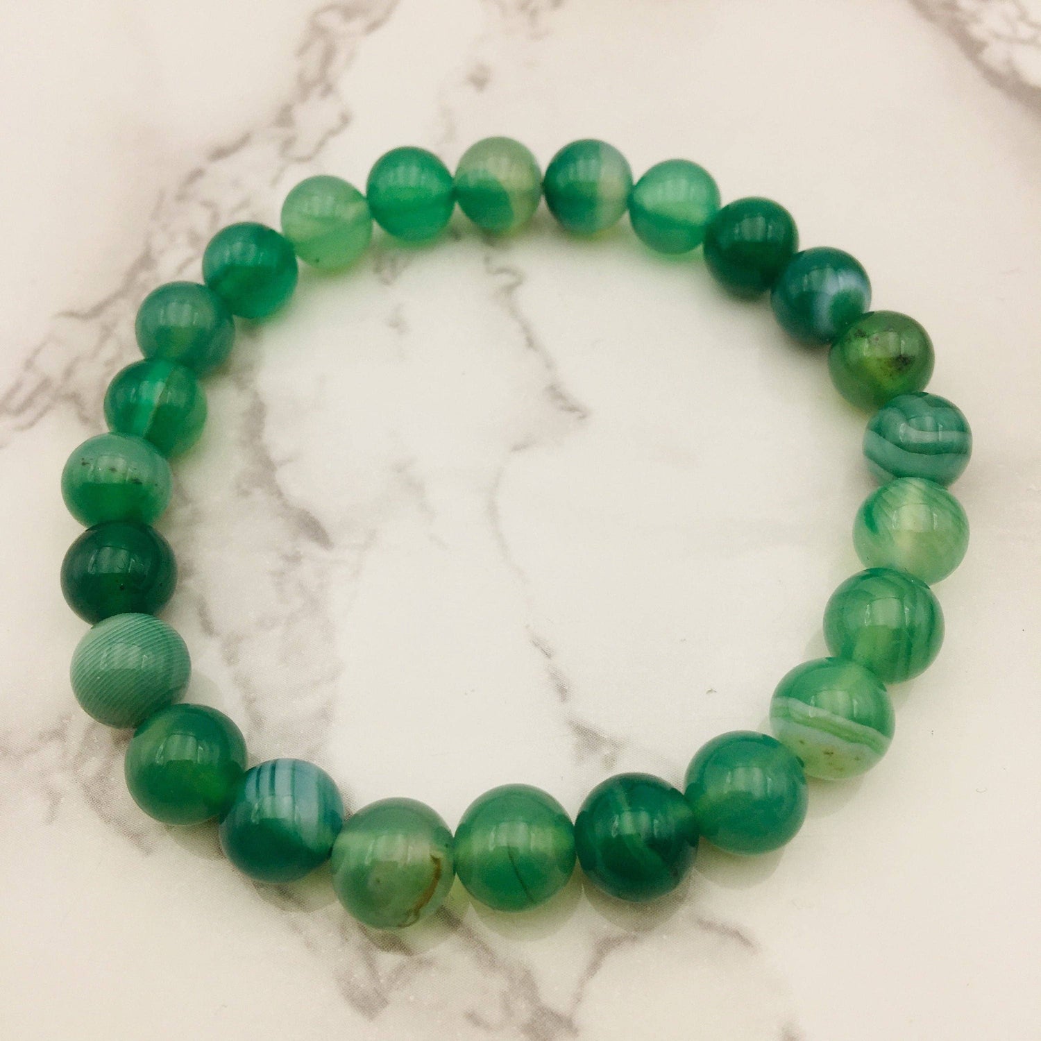 Green Striped Agate Reiki-Infused Healing Bracelet (8mm or 10mm) Medium Wrists