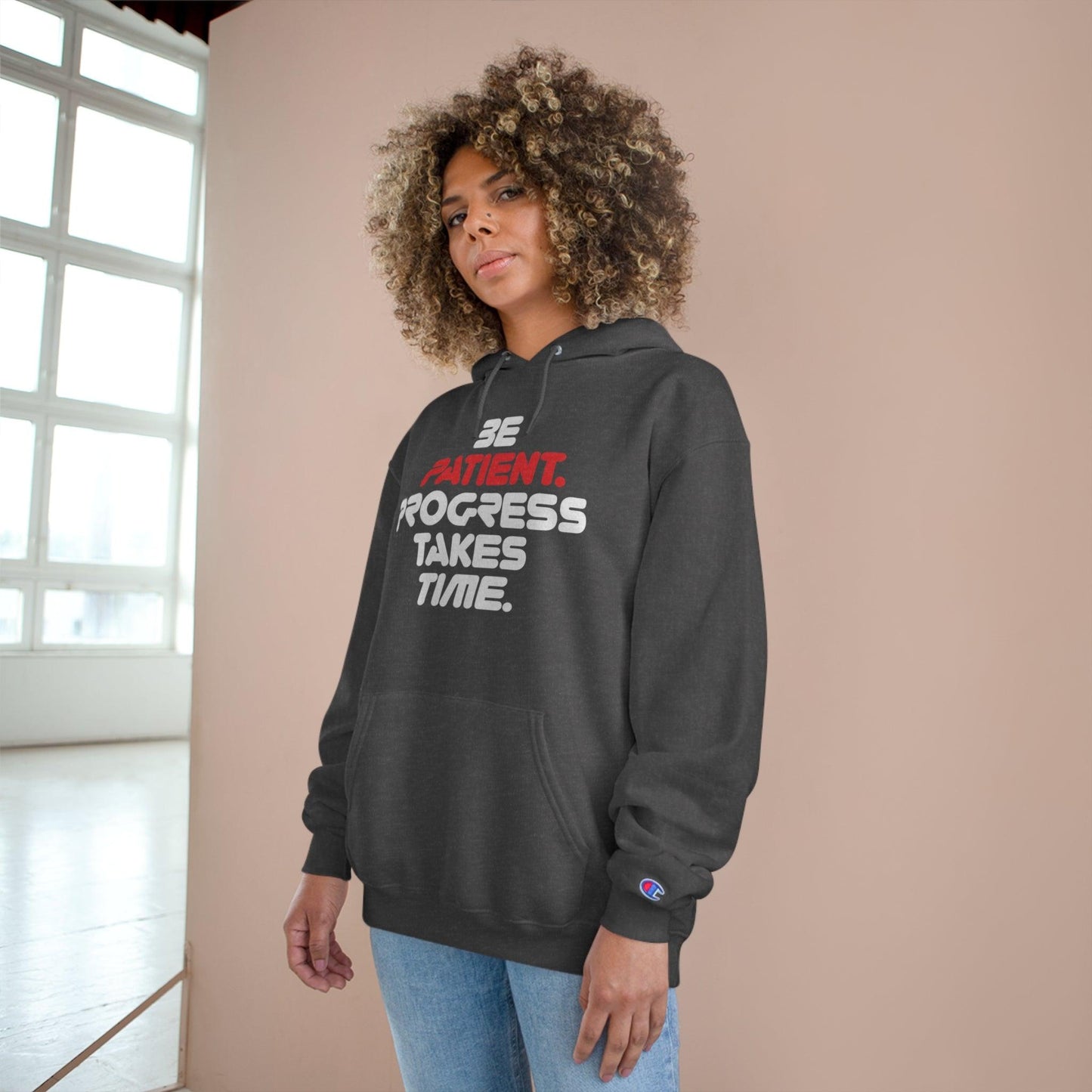 Be Patient, Progress Takes Time - Champion Hoodie - Wicked Naughty Apparel
