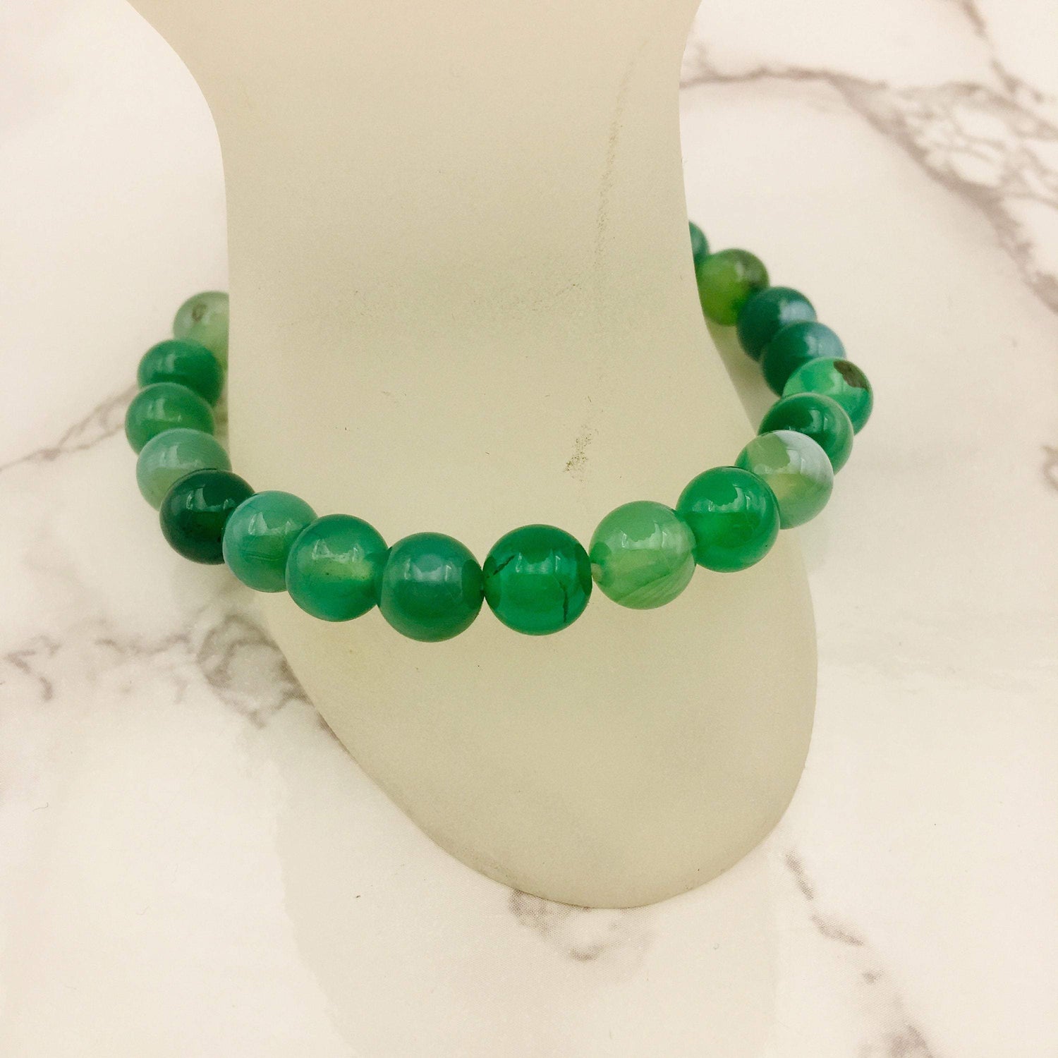 Green Striped Agate Reiki-Infused Healing Bracelet (8mm or 10mm) Medium Wrists